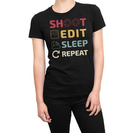 Shoot Edit Sleep Repeat Photographer Organic Womens T-Shirt