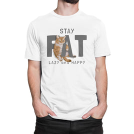 Stay Fat Lazy And Happy Funny Cat Design Organic Mens T-Shirt
