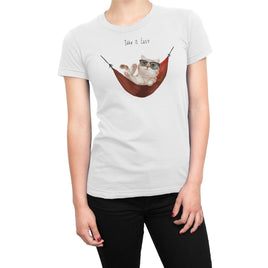Take It Easy Cat Hammock Design Organic Womens T-Shirt