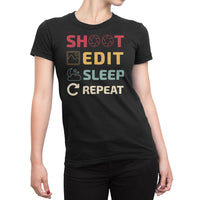 
              Shoot Edit Sleep Repeat Photographer Organic Womens T-Shirt
            