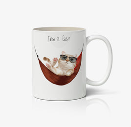 Take It Easy Cat Hammock Design Ceramic Mug